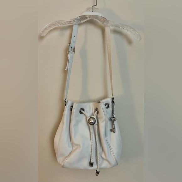 Vintage Fossil White Leather Bucket Purse w/Braided Drawstring & Silver Accents - Picture 13 of 16
